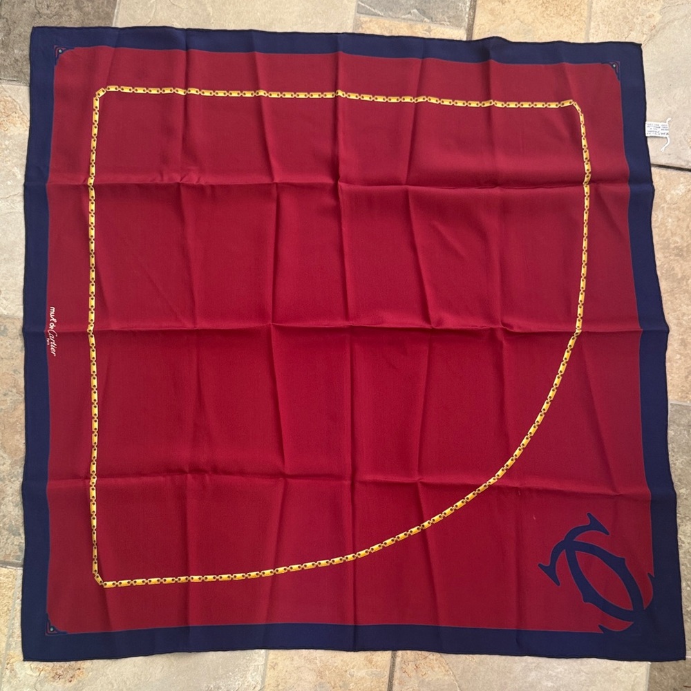Cartier Red, Navy & Gold Signature Chain Scarf